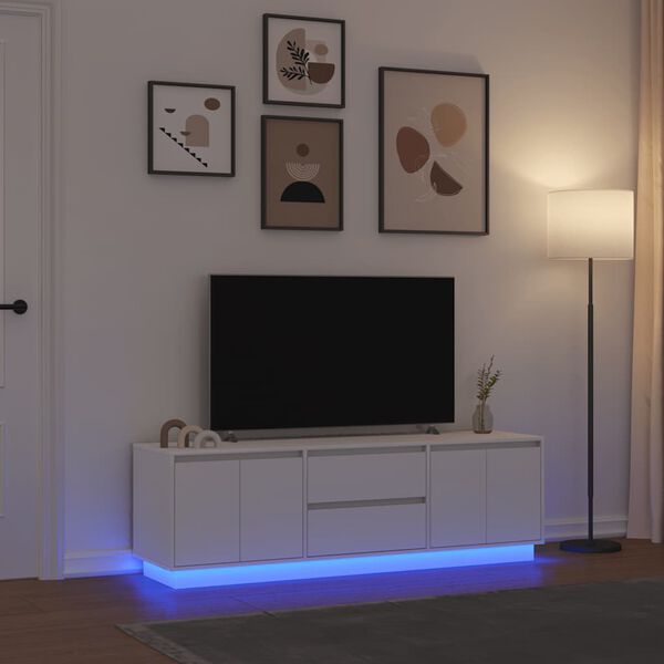 vidaXL TV-b&auml;nk med LED-lampor vit 160,5x41x50 cm