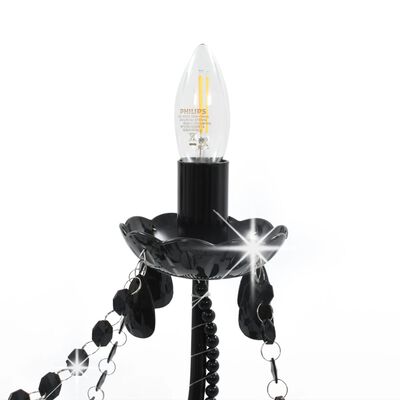 vidaXL Takkrona med pärlor svart 8 x E14-glödlampor