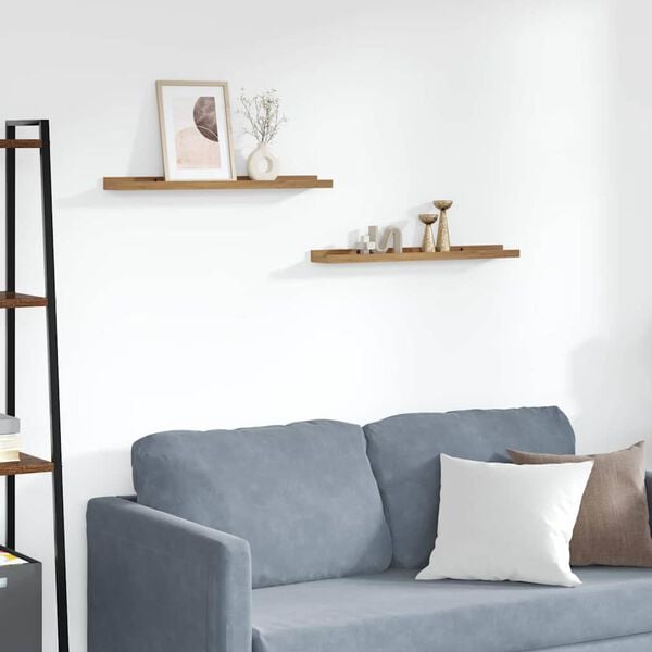 vidaXL V&auml;gg hylla med hylla 2 pcs Brun 60 x 9 x 3 cm Konstruerat tr&auml;
