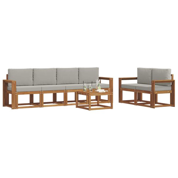 vidaXL Utomhussoffset 7 pcs Naturlig och Ljus Gr&aring; Massivt Akaciatr&auml;