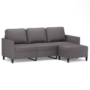 vidaXL 3-sitssoffa med fotpall gr&aring; 180 cm konstl&auml;der