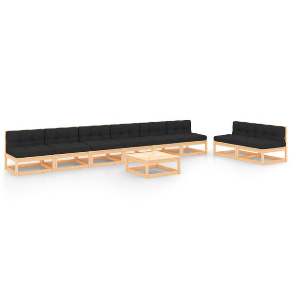 vidaXL Loungegrupp f&ouml;r tr&auml;dg&aring;rden med dynor 9 delar massiv furu