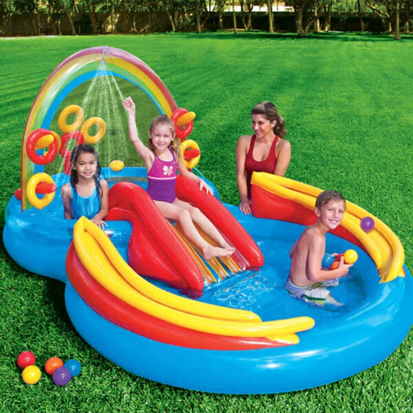 Intex Uppblåsbar pool Rainbow Ring Play Center 297x193x135 cm 57453NP