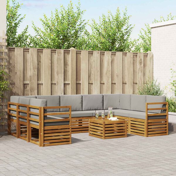 vidaXL Soffgrupper 10 pcs Naturlig och Ljus Gr&aring; Massivt Akaciatr&auml;