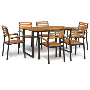 vidaXL Tr&auml;dg&aring;rdsm&ouml;belset 7 pcs Gr&aring; Massivt Akaciatr&auml;