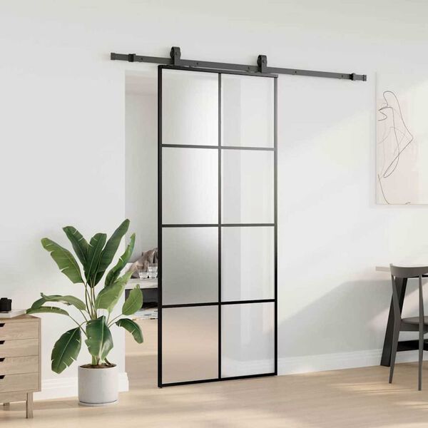 vidaXL Skjutd&ouml;rr med beslag svart 90x205 cm ESG-glas