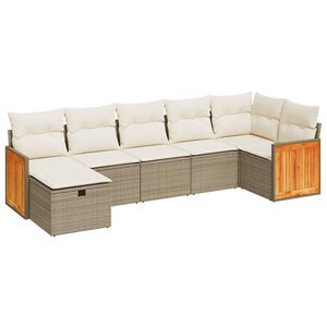 vidaXL Matgrupp f&ouml;r tr&auml;dg&aring;rden med dynor 7 delar beige konstrotting
