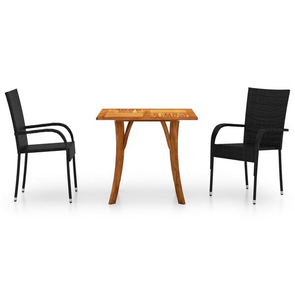 vidaXL Matgrupp f&ouml;r tr&auml;dg&aring;rden 3 delar svart