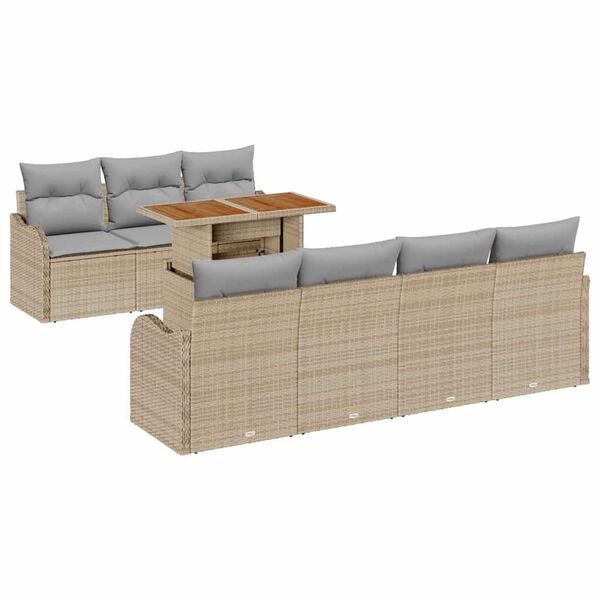 vidaXL Trädgårdsoffset med lagring 8 pcs Beige Poly rattan