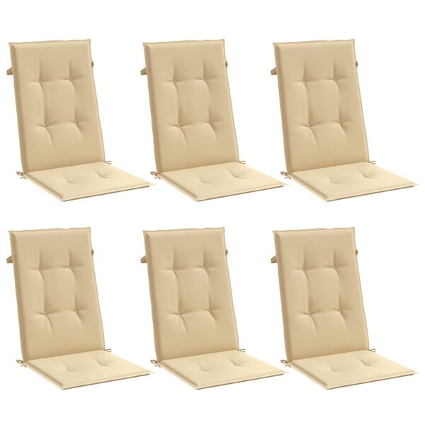 vidaXL Stolsdynor högt ryggstöd 6 st melerad beige 120x50x4 cm tyg