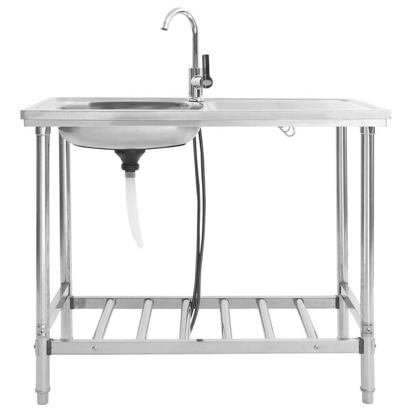 vidaXL Diskb&auml;nk med diskho och kran till camping rostfritt st&aring;l