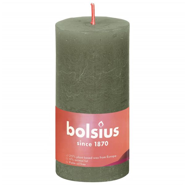 Bolsius Rustika blockljus 8-pack 100x50 mm olivgr&ouml;n