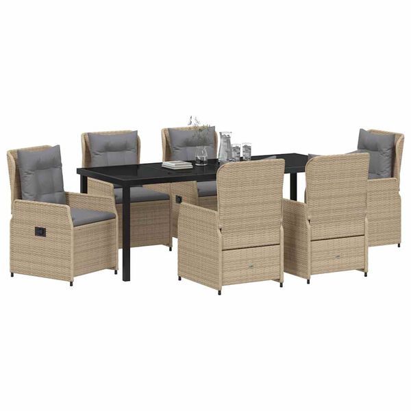 vidaXL Tr&auml;dg&aring;rdsm&ouml;belset 7 pcs Beige och Ljusgr&aring; konstrotting