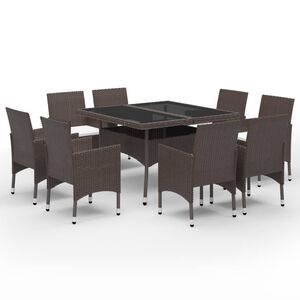 vidaXL Matgrupp f&ouml;r tr&auml;dg&aring;rden 9 delar konstrotting och glas brun