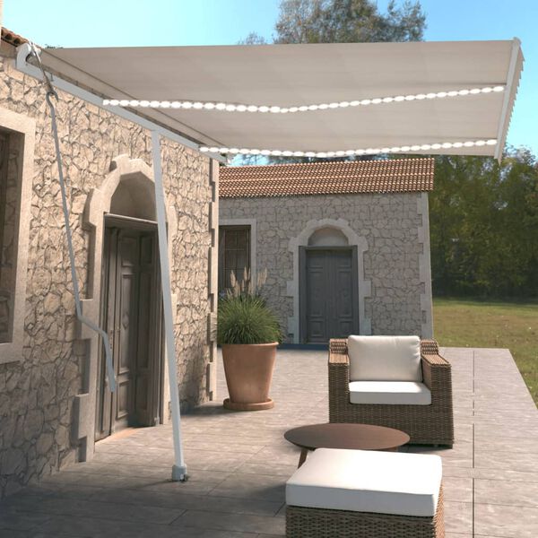 vidaXL Automatisk markis med vindsensor & LED 350x250 cm gr&auml;ddvit