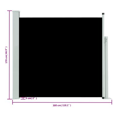 vidaXL Infällbar sidomarkis 170x300 cm svart
