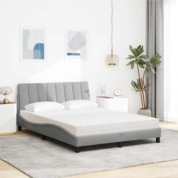 vidaXL Bed with Mattress "Hanko" Light Grey 140x190 cm Fabric