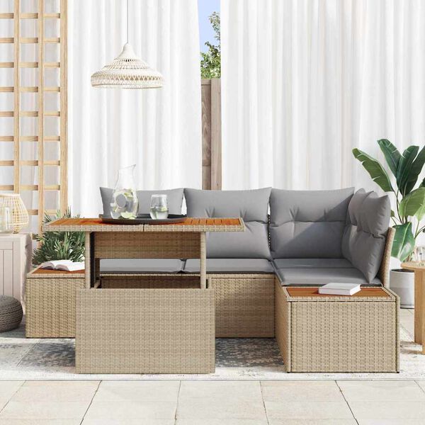 vidaXL Tr&auml;dg&aring;rdsoffset med lagring 5 pcs Beige Poly rattan