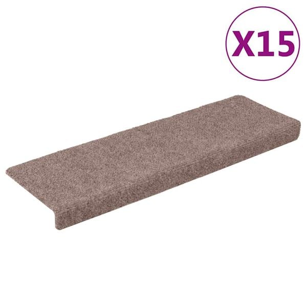 vidaXL Trappmattor sj&auml;lvh&auml;ftande 15 st 65x21x4 cm ljusbrun rektangul&auml;ra kanter