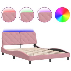 vidaXL Bed Frame with LED without Mattress Pink 140x200 cm Velvet