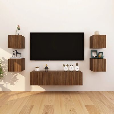 vidaXL Väggmonterade tv-bänkar 2 st brun ek 30,5x30x30 cm