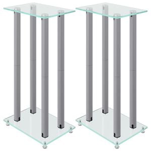 vidaXL Stativ f&ouml;r h&ouml;gtalare 2 st h&auml;rdat glas 4-pelarmodell silver