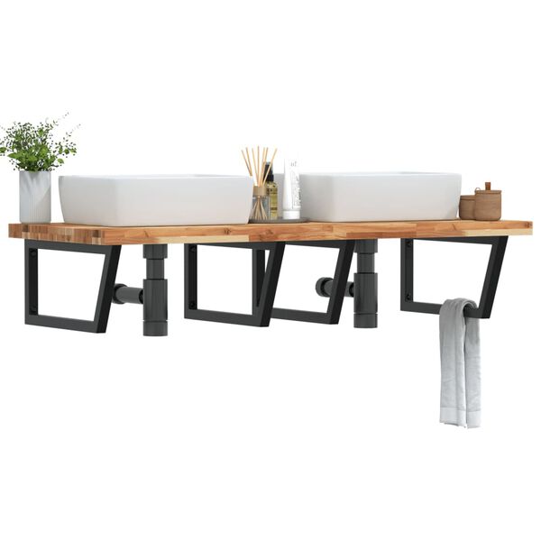 vidaXL V&auml;ggmonterad handfatshylla st&aring;l och massivt akaciatr&auml;
