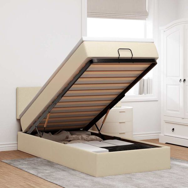 vidaXL Ottoman s&auml;ngram med madrass gr&auml;ddvit 80x200 cm tyg