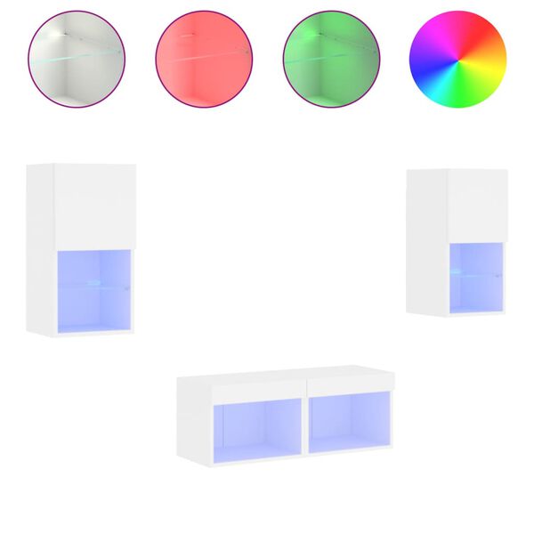 vidaXL V&auml;ggmonterade tv-sk&aring;p 4 delar med LEDs vit