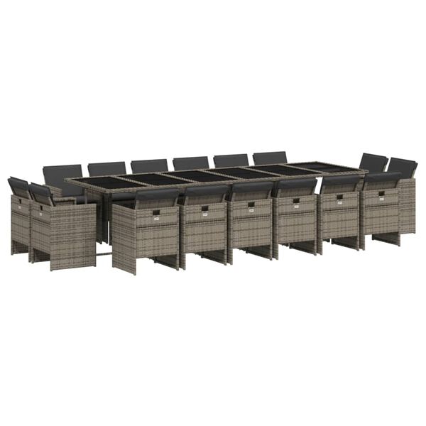 vidaXL Matgrupp f&ouml;r tr&auml;dg&aring;rden med dynor 17 delar gr&aring; konstrotting