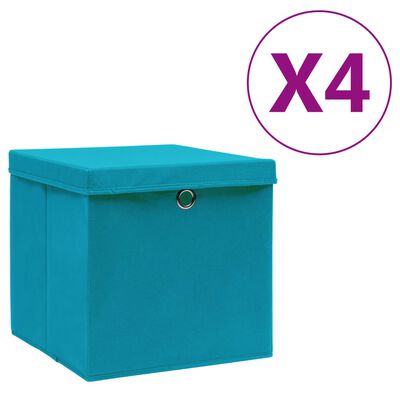 vidaXL Förvaringslådor med lock 4 st 28x28x28 cm babyblå