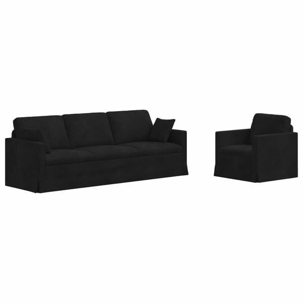 vidaXL Soffa 2 pcs Svart 228 x 78 x 80 cm Sammet