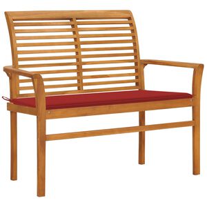 vidaXL Tr&auml;dg&aring;rdsb&auml;nk med r&ouml;d dyna 112 cm massiv teak