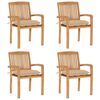 vidaXL Stapelbara trädgårdsstolar med dynor 4 st massiv teak