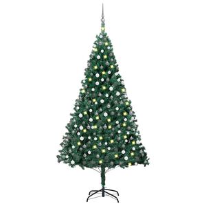 vidaXL Belyst plastgran med kulor gr&ouml;n 240 cm