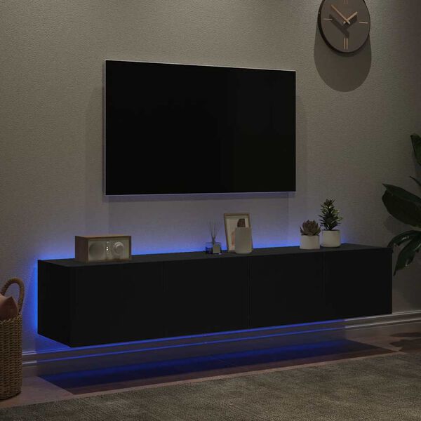 vidaXL V&auml;ggmonterad tv-b&auml;nk LED 2 st svart 80x35x31 cm