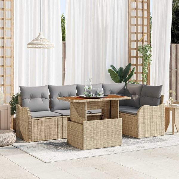 vidaXL Tr&auml;dg&aring;rdsoffset med lagring 6 pcs Beige Poly rattan