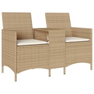 vidaXL Tr&auml;dg&aring;rdssoffa 2-sits med bord och dynor konstrotting beige