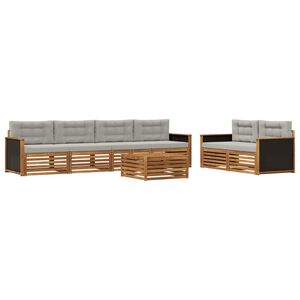 vidaXL Utomhussoffset med kudde 7 pcs Naturlig och ljusgr&aring; Polyester