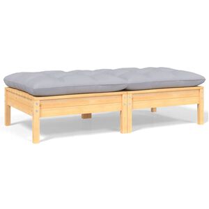 vidaXL Tr&auml;dg&aring;rdssoffa 2-sits med gr&aring; dynor massiv furu