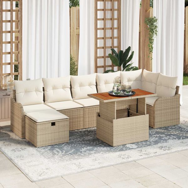 vidaXL Tr&auml;dg&aring;rdsoffset med lagring 8 pcs Beige Poly rattan