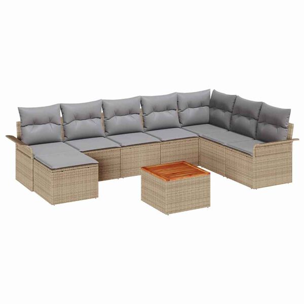vidaXL Tr&auml;dg&aring;rdsoffset 9 pcs Beige Poly rattan