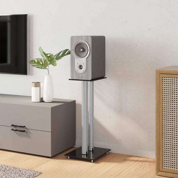 vidaXL Högtalarstativ 2 st härdat glas 2-pelarmodell svart & silver