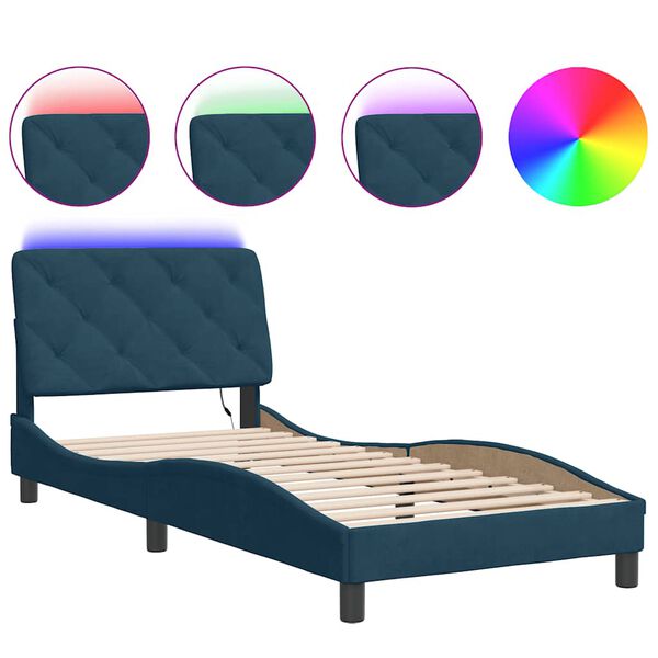 vidaXL Bed Frame with LED without Mattress Blue 90x200 cm Velvet