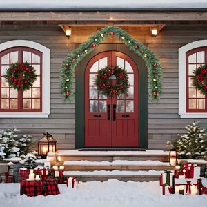 vidaXL Julkrans dekorerad med julkulor och LED-lampor 5 m