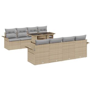 vidaXL Tr&auml;dg&aring;rdsoffset med kudde med lagring 9 pcs Beige Poly rattan