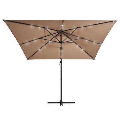vidaXL Frihängande parasoll med LED och stålstång 250x250 cm taupe