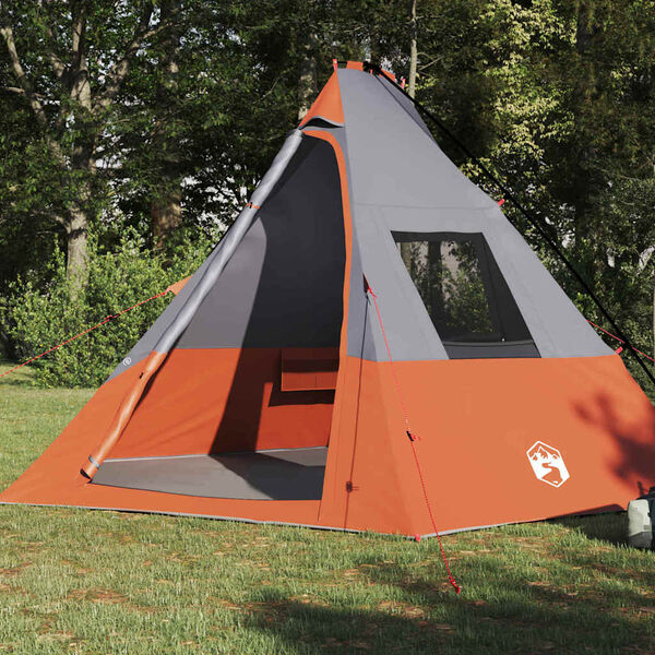 vidaXL Tipi Tält med tak Grå och orange 383 x 338 x 217 cm taffeta