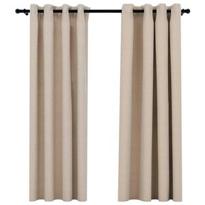 vidaXL M&ouml;rkl&auml;ggningsgardin med &ouml;ljetter linnelook 2 st beige 140x175cm