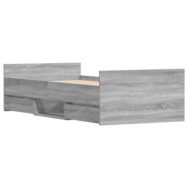 vidaXL Sängram med huvudgavel och fotgavel grå sonoma 90x200 cm